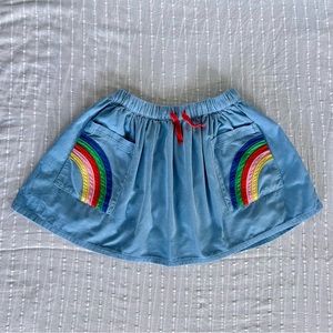 Mini Boden Corduroy Rainbow Appliqué Blue Skirt, Girl size 5/6